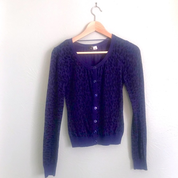 Navy Blue Leopard Print Button Front Cardigan H&M size 4 - Picture 2 of 5